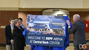 Rupp Arena Central Bank's Luther Deaton revealing the new name